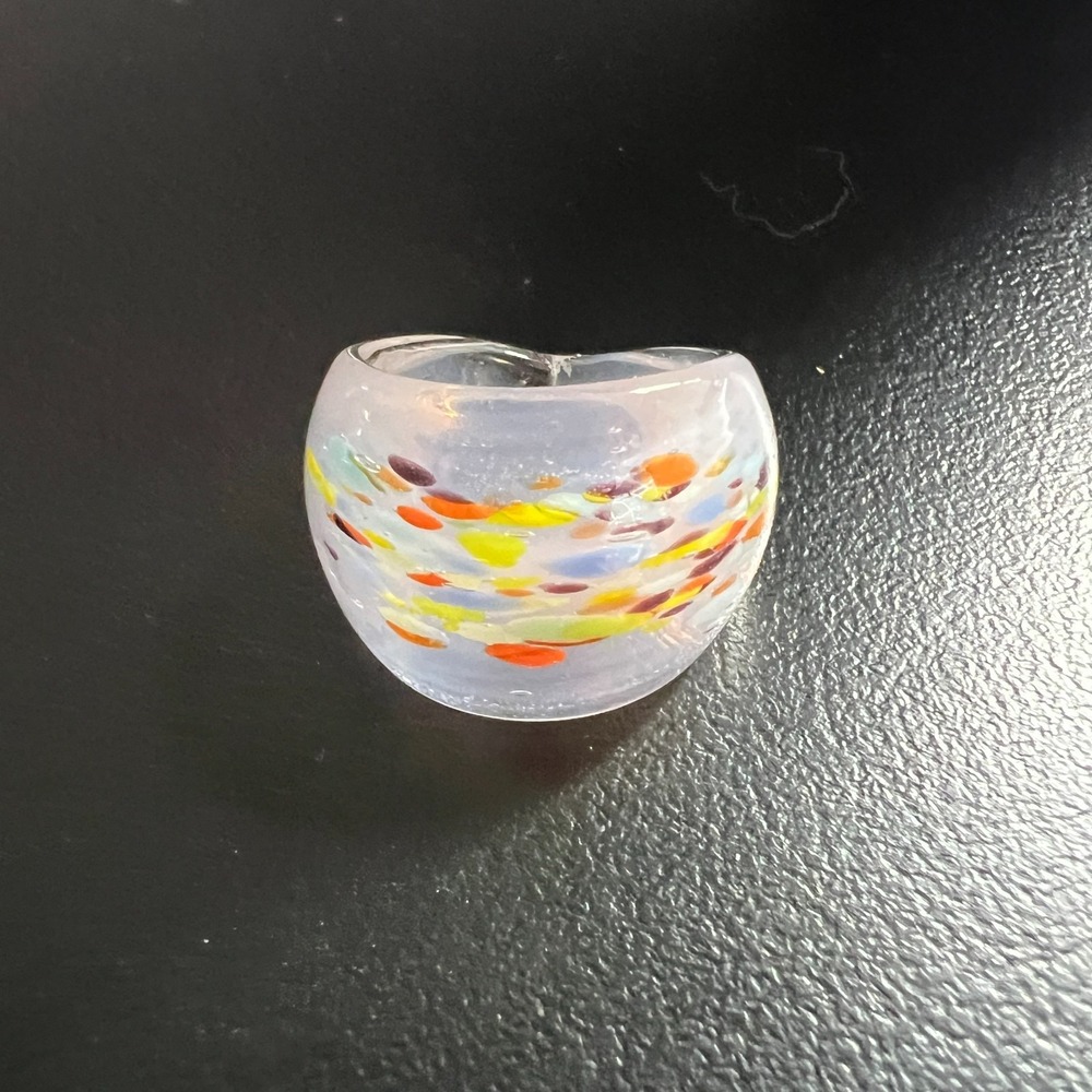 Art Glass Womens Statement Ring Clear Yellow Murano Style Wide Band Size 5.5